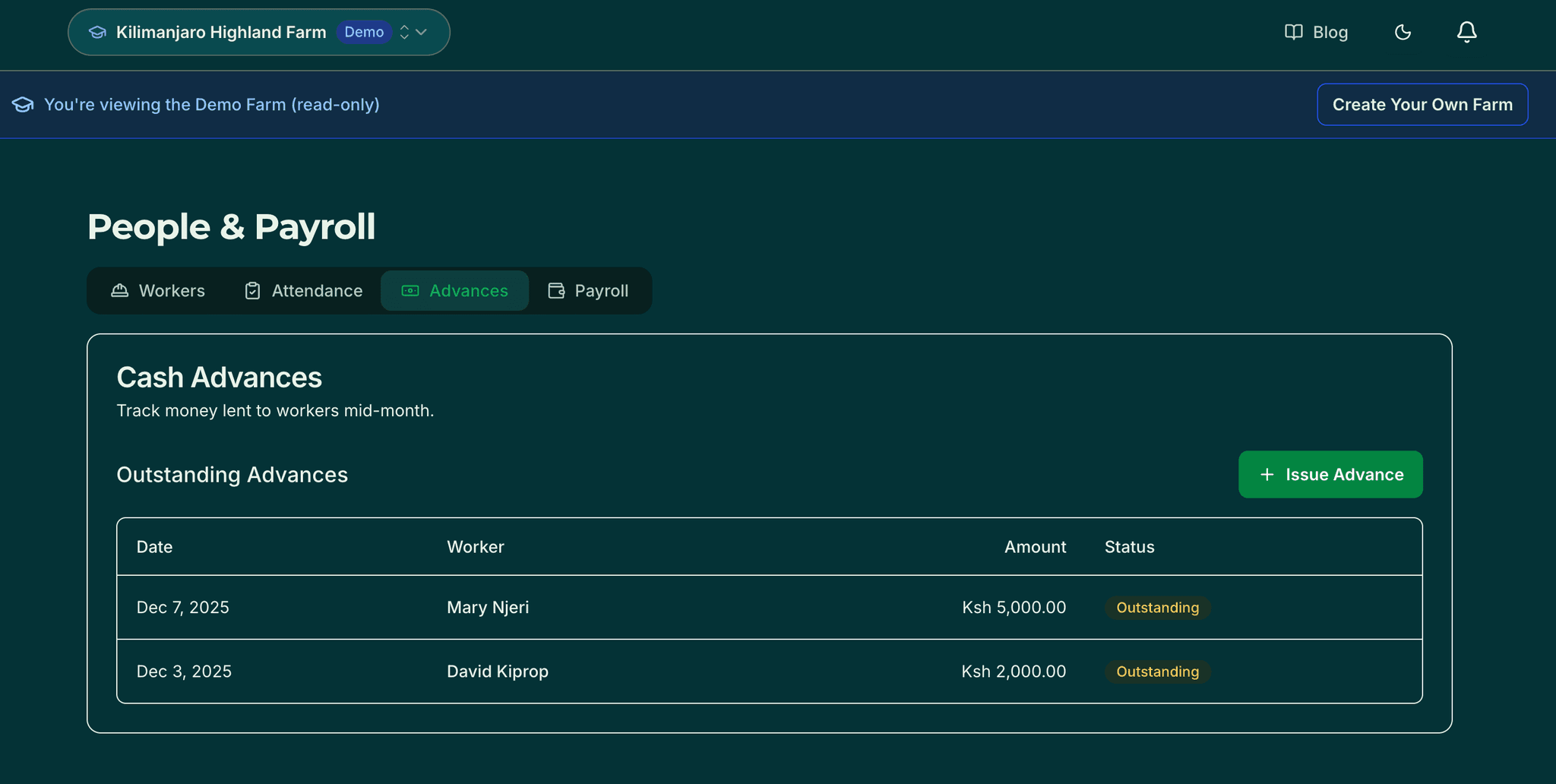 Automated payroll with advance deductions and net pay